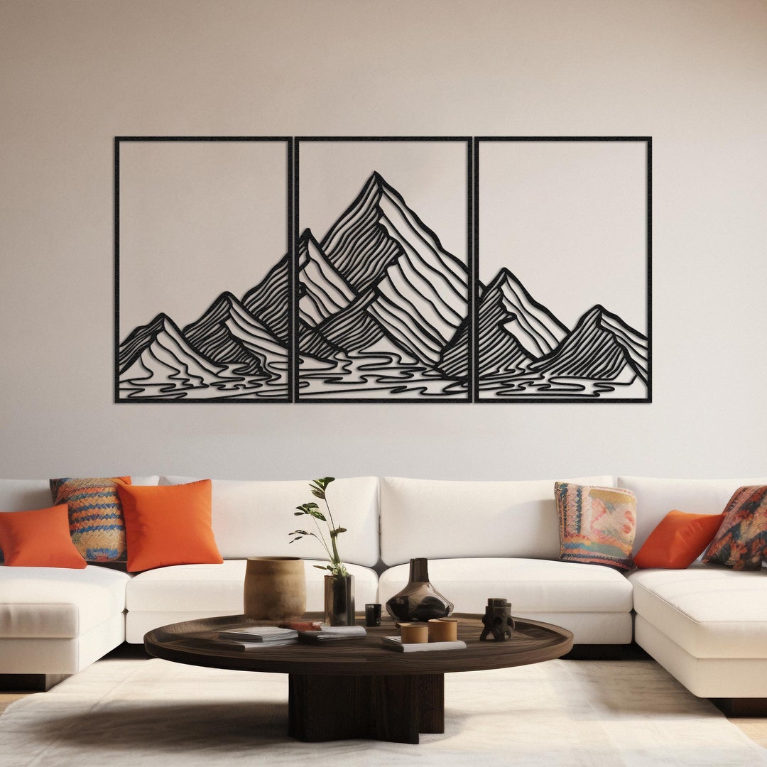 Modern Metal Mountain Wall Art Set: Minimalist Home Decor - Etsy