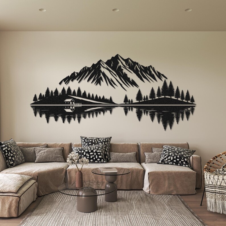 Mountain Forest Metal Wall Art: Cabin Decor, Nature Silhouette - Etsy