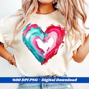 Valentine’s Day Heart Brushstroke PNG - Retro Pink Love Heart Design, Valentine’s Shirt Design, Digital Download, Coquette Valentine’s Art