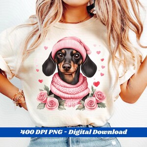 Dackel Hund PNG - Dackel Valentinstag Clipart, niedlicher Weiner Hund in der Herz Brille, rosa Liebe Welpen Design zum Basteln