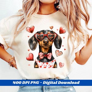 Dackel Hund PNG - Dackel Valentinstag Clipart, niedlicher Weiner Hund in der Herz Brille, rosa Liebe Welpen Design zum Basteln