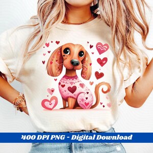 Dackel Hund PNG - Dackel Valentinstag Clipart, niedlicher Weiner Hund in der Herz Brille, rosa Liebe Welpen Design zum Basteln
