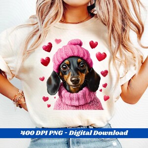 Dackel Hund PNG - Dackel Valentinstag Clipart, niedlicher Weiner Hund in der Herz Brille, rosa Liebe Welpen Design zum Basteln