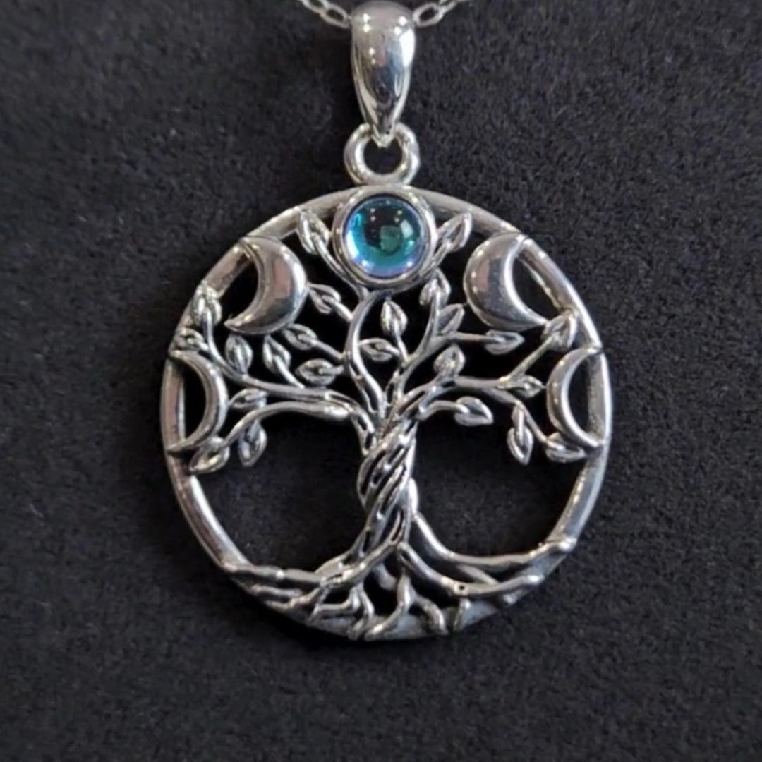 Sterling Silver Tree of Life Necklace With Moonstone and Crescent Moons ...