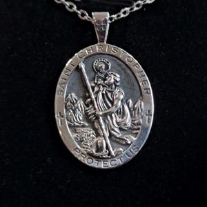 Collier Saint Christophe en argent sterling | Patronne des voyageurs | Pendentif religieux unisexe