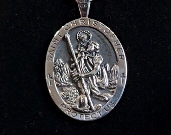 Sterling Silver Saint Christopher Necklace | Patron of Travelers | Unisex Religious Pendant