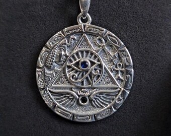 Ancient Egyptian Eye of Horus Pendant Necklace - Lapis Lazuli Accents, 925 Sterling Silver