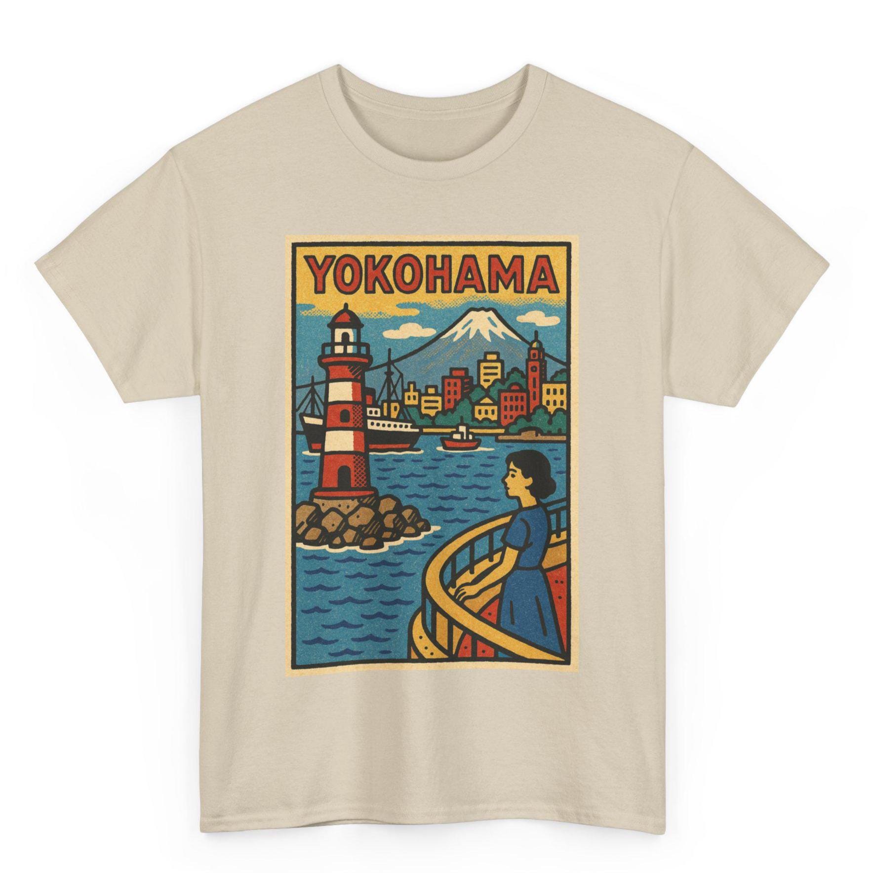 T-shirt Uomo/donna Con Stampa Yokohama Giappone – Cotone Blend, Girocollo, Maniche Corte
