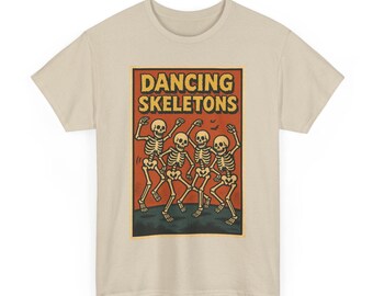 Dancing Skeletons T Shirt Unisex | Retro Comic Style Spooky Dance Tee | Funny Skeleton Lover Shirt | Cool Gift for Halloween & Gothic Fans