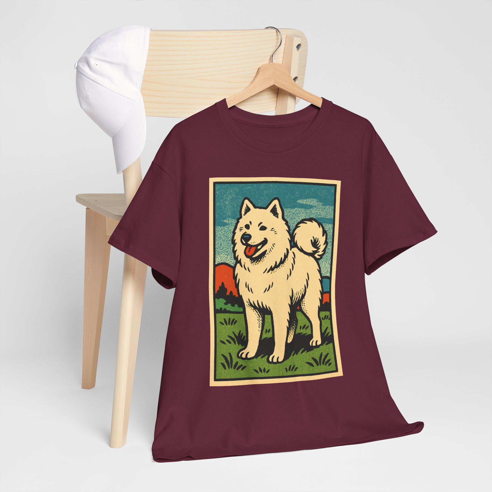 サモエドTシャツ：レトロコミック風おもしろ犬ミームユニセックスT 