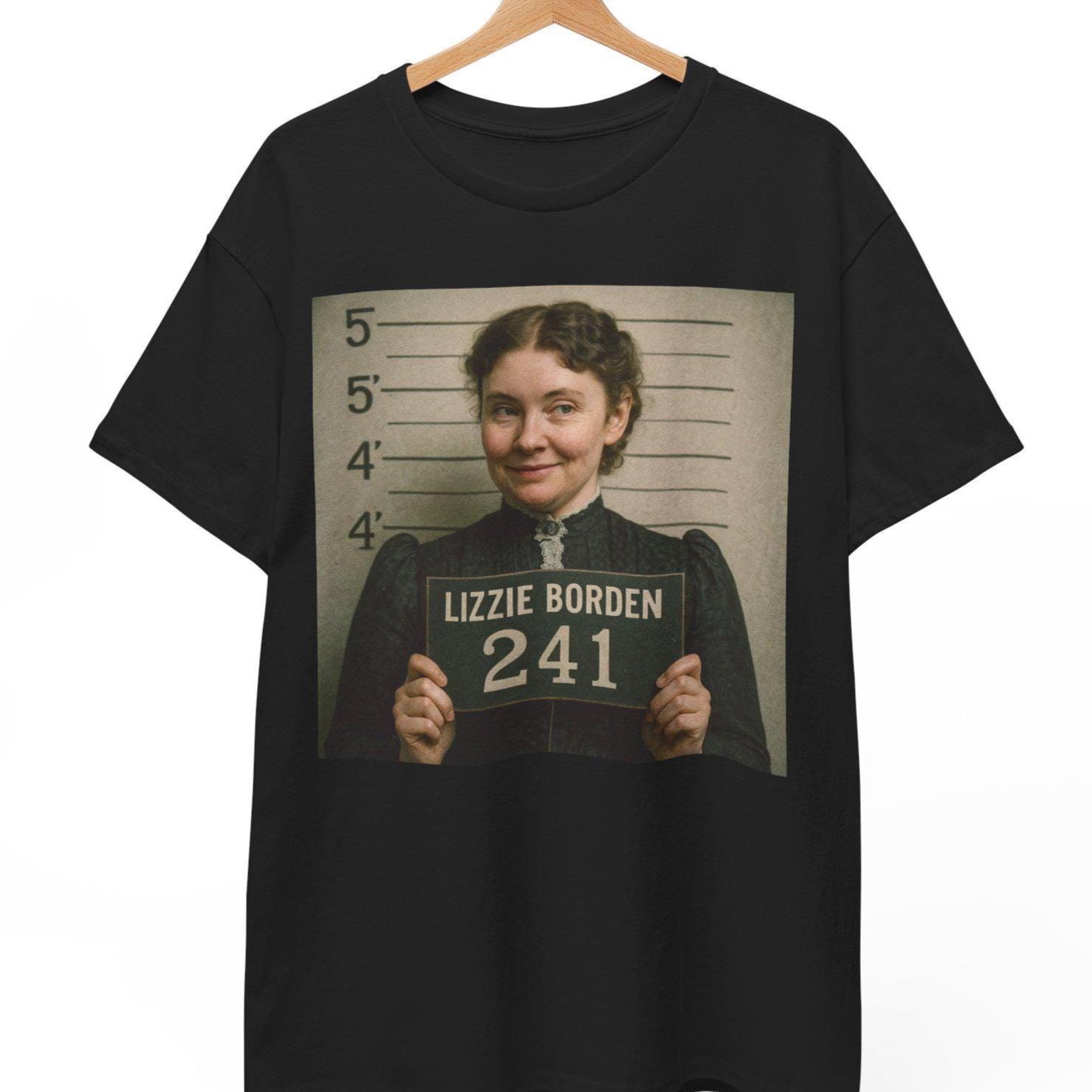 Lizzie Borden Mugshot T-shirt: Retro True Crime Tee, Dark Humor 