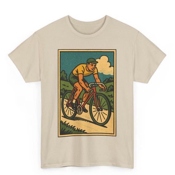 Cycling T Shirt Unisex Retro Comic Style Rider Tee Vintage