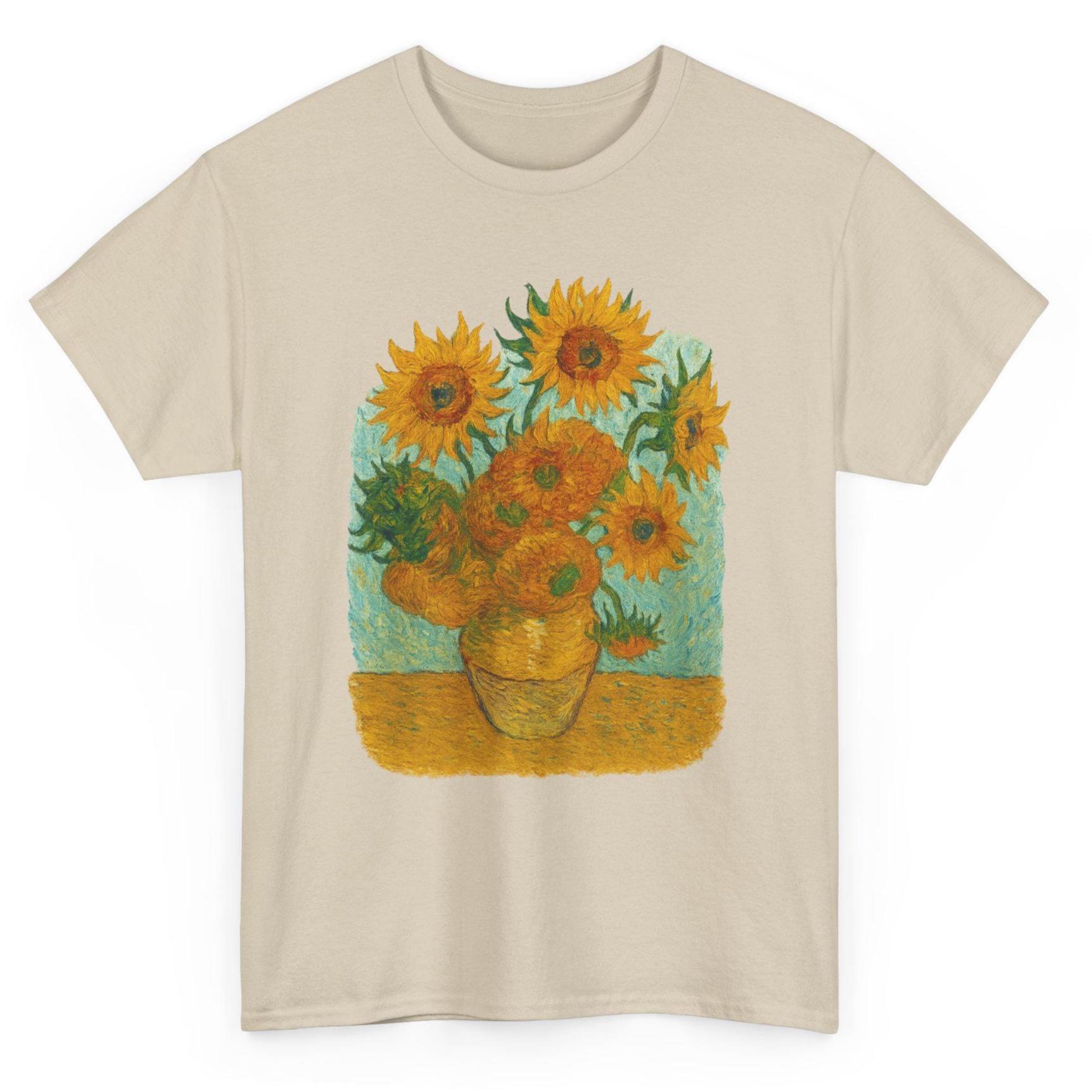 ゴッホのひまわりTシャツ：ヴィンテージアートフローラルグラフィックT 