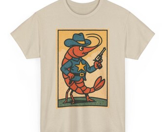 Shrimp Sheriff T-Shirt: Retro Comic Western Animal Tee for Quirky Meme Humor Lovers