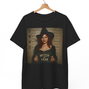 Witch Of The Year Mugshot T Shirt, Funny Medieval Witch Meme Tee For Men And Women Retro Occult Graphic Shirt, Gift For Witchy Friends, Dark