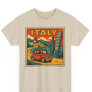 Camiseta unisex con cómic retro de Italia / Camiseta con gráfico de viaje italiano vintage / Regalo viajero para él y ella / Estilo urbano mediterráneo
