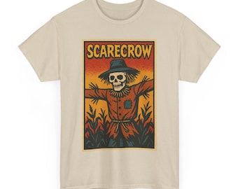 T-shirt Scarecrow: griezelig retro komisch Halloween-T-shirt met boerderij