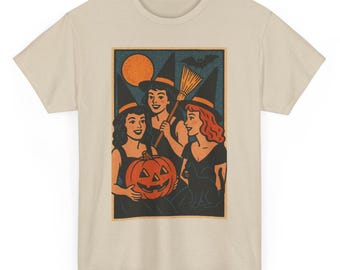 Witch Cute Girls T Shirt Halloween Unisex Retro Comic | Spooky Kawaii Witch Tee | Funny Fall Aesthetic | Magic Lover Gift Shirt