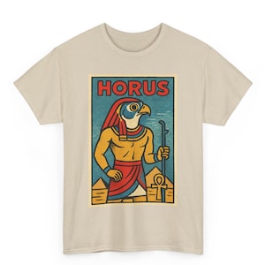 Horus T Shirt Unisex | Retro Comic Style Egyptian Sky God Tee | Vintage Falcon Power Graphic | Gift for Mythology Fans Visionary Spirits
