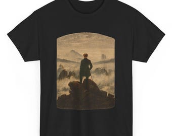 T-shirt Vagabond au-dessus de la mer de brouillard : T-shirt artistique Caspar David Friedrich