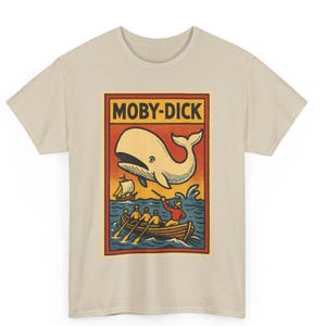 Moby Dick Comic T Shirt Unisex Retro Style | Vintage Book Literary Graphic Tee | Bold Whale Hunter Shirt | Gift for Him Her Classic Soul