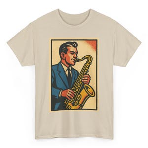 Saxophone T Shirt Unisex | Retro Comic Jazz Tee | Bold Graphic Musician Design | Vintage Gift for Him Her | Cool Cotton Music Shirt