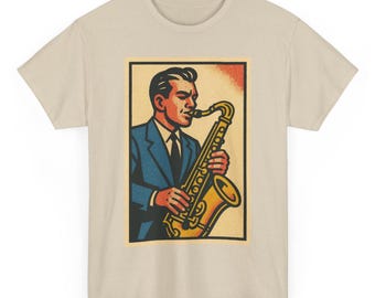 Saxophone T Shirt Unisex | Retro Comic Jazz Tee | Bold Graphic Musician Design | Vintage Gift for Him Her | Cool Cotton Music Shirt