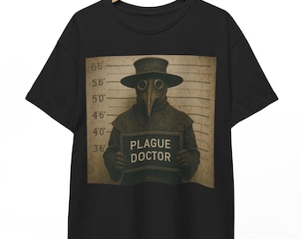 Plague Doctor Mugshot T-Shirt: Funny Medieval Meme Tee