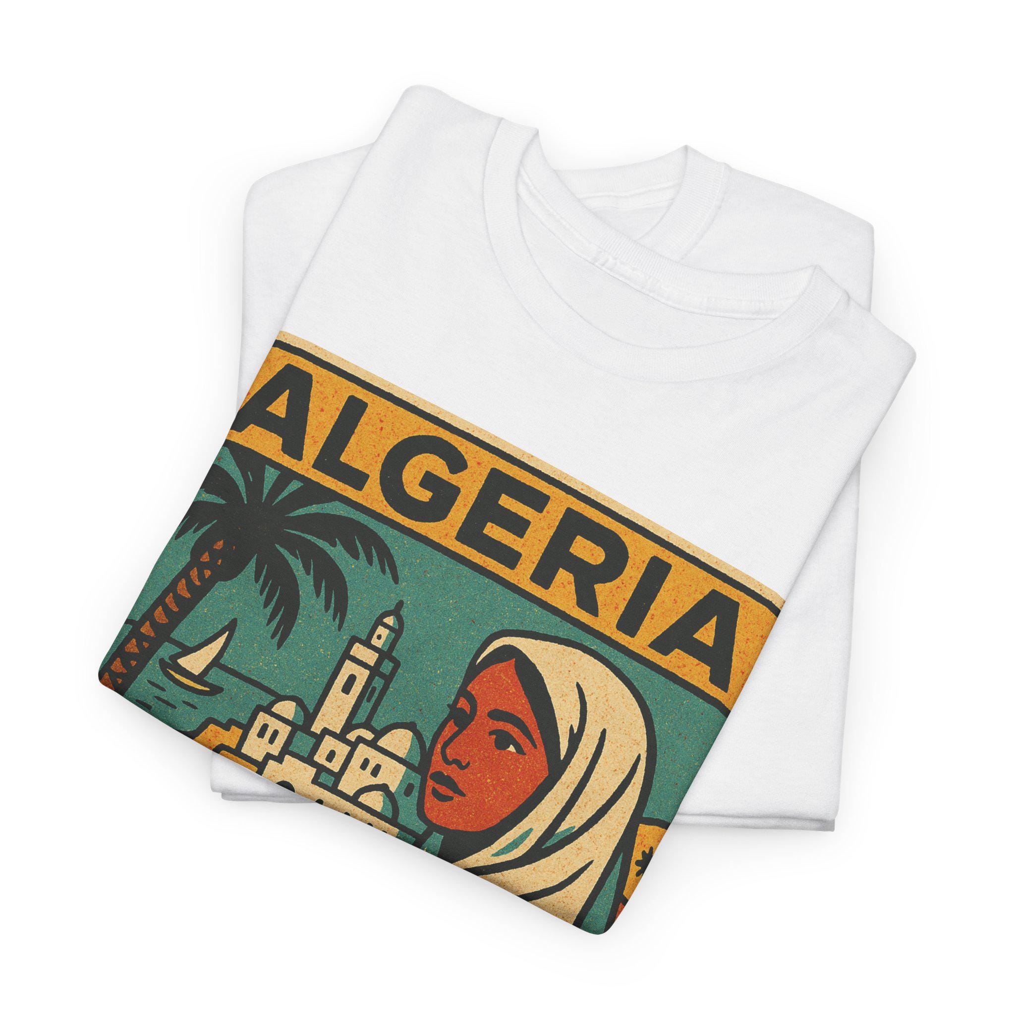 Urban Backwoods T-Shirt Uomo Classic Algeria Skull Flag, Nero, Taglia L, Cotone Pesante 190 G/m², Regular Fit, Stampa Teschio E Bandiera