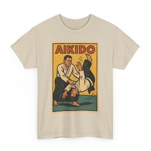 Aikido-T-shirt Uniseks | Retro komische stijl vechtsport T-shirt | Dynamische dojo-afbeelding | Cool cadeau voor aikidoka- en vechtkunstenaars