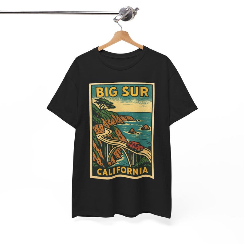 Big Sur T-shirt Unisex: Retro Kalifornien T-shirt Black