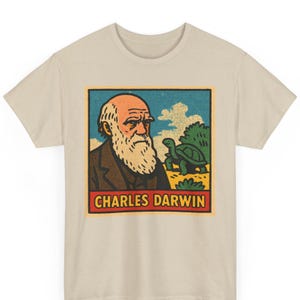 Charles Darwin Comic T Shirt Unisex Retro Style | Vintage Science Graphic Tee | Bold Evolution Shirt | Gift for Him Her Curious Mind
