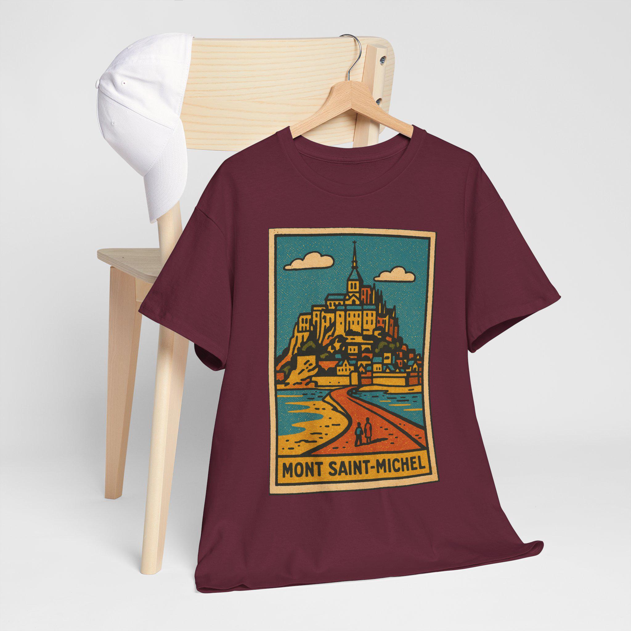モンサンミッシェルTシャツ：レトロコミック風フランスランドマークT 
