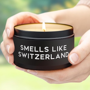 Switzerland Candle Gift Smells Like Switzerland Scented Tin Candle Coconut Soy Wax 4oz, 8oz Switzerland