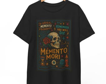 Maglietta Memento Mori: maglietta grafica con teschio gotico vintage