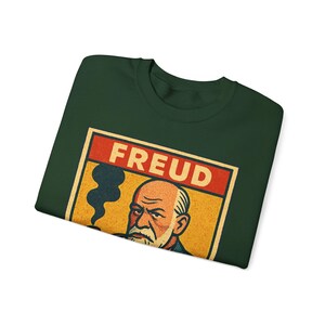 Bluza Freud: Unisex z okrągłym dekoltem w stylu retro i psychologii Forest Green