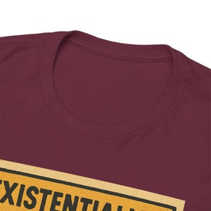 Existentialist Retro Comic T-Shirt: Absurdist Philosophy Graphic Tee Maroon