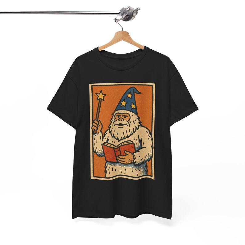 Wizard Yeti T-Shirt: Retro Comic Style Fantasy Tee Black