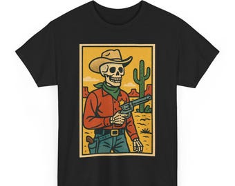 Camiseta de vaquero esqueleto: camiseta con gráfico de calavera de rodeo retro