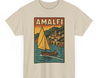 Maglietta Amalfi / Maglietta da viaggio retrò in Italia / Maglietta avventura sulla Costiera Amalfitana