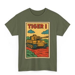 Tiger I Tank T Shirt Unisex | Retro Comic Style German Heavy Tank Tee | Vintage WWII Panzer | Gift for History Buffs Tank Fans