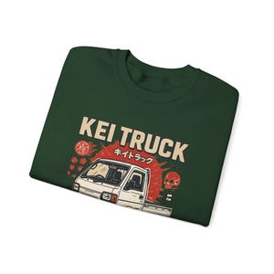 Felpa Kei Truck: pullover unisex retrò giapponese con scollo rotondo Forest Green