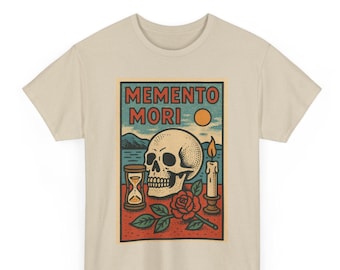 Camiseta Memento Mori: Calavera gótica con estampado de arte cómico retro