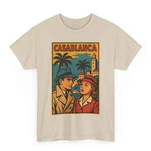 Casablanca T Shirt Unisex | Retro Comic Style Film Tee | Vintage Movie Poster Graphic | Cool Gift for Classic Cinema Lovers Film Buffs
