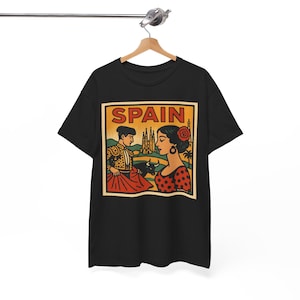 スペインコミックTシャツ ユニセックス レトロスタイル | ヴィンテージ バルセロナ スカイラインTシャツ | 大胆なヨーロッパ旅行シャツ | 彼や彼女へのギフト カルチャーエクスプローラー Black