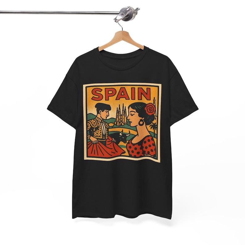スペインコミックTシャツ ユニセックス レトロスタイル | ヴィンテージ バルセロナ スカイラインTシャツ | 大胆なヨーロッパ旅行シャツ | 彼や彼女へのギフト カルチャーエクスプローラー Black