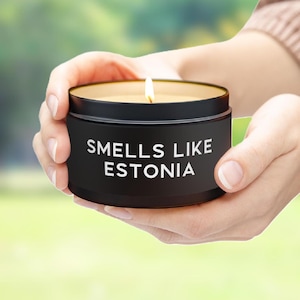 Estonia Candle Gift Smells Like Estonia Gift For Estonian Scented Tin Candle Coconut Soy Wax 4oz, 8oz