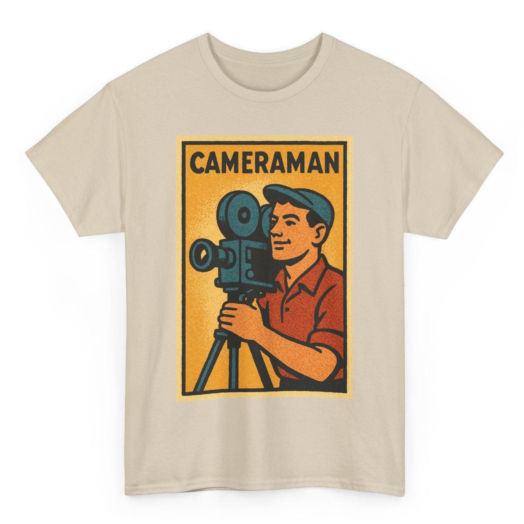 カメラマンTシャツ：ヴィンテージ映画クルーのレトロコミック 