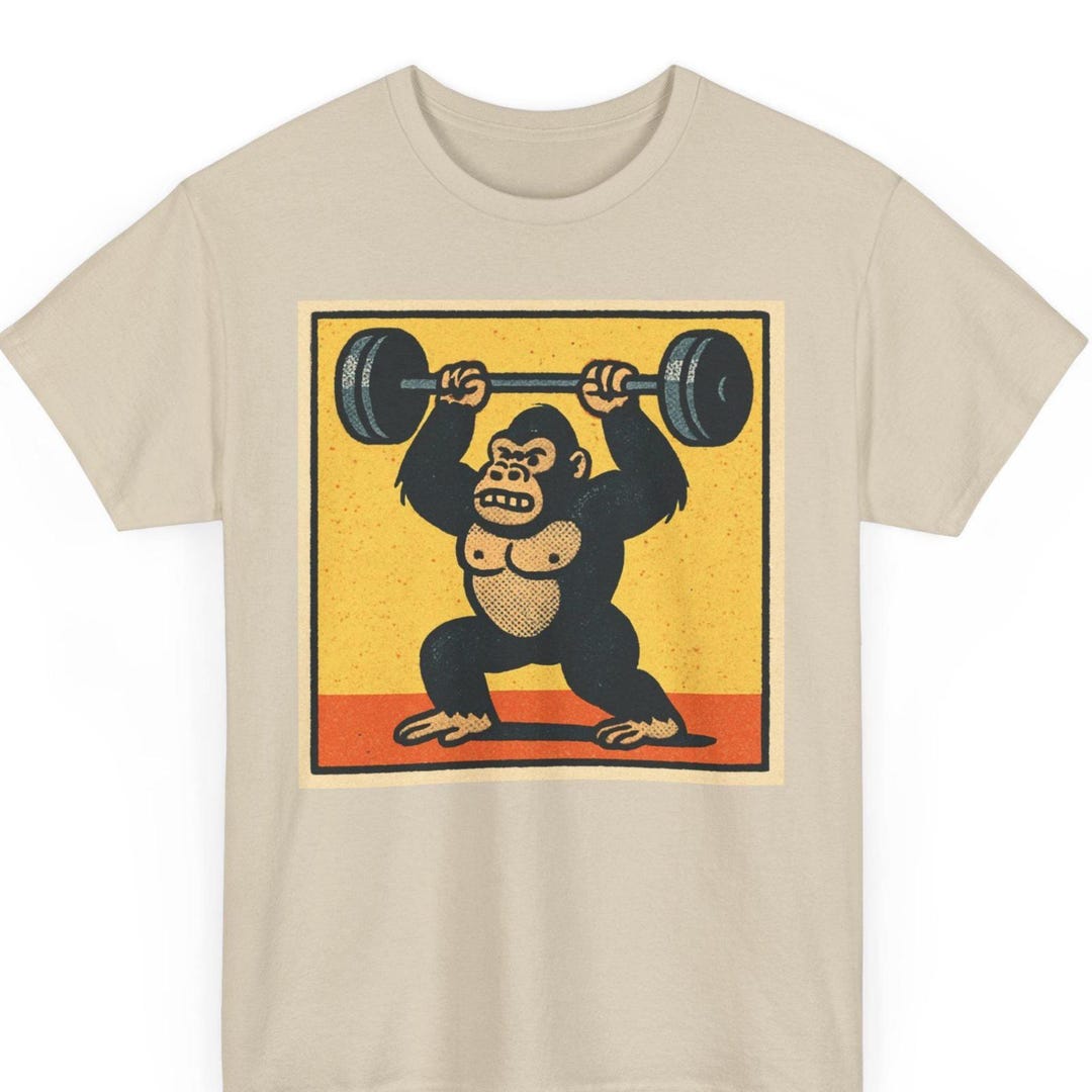 Gorilla Weightlifting Comic T Shirt Unisex Retro Style Vintage