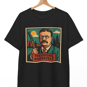 Theodore Roosevelt Comic T-Shirt, Retro Vintage Präsident Grafik T-Shirt für Männer und Frauen, Unisex American Geschichts Shirt, Rough Rider Geschenk